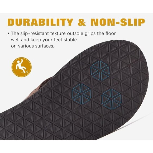 〽️Men\'s Flip Flop Sandal Brown White Leather Slip On Arch Support Comfort Shoes main image 7